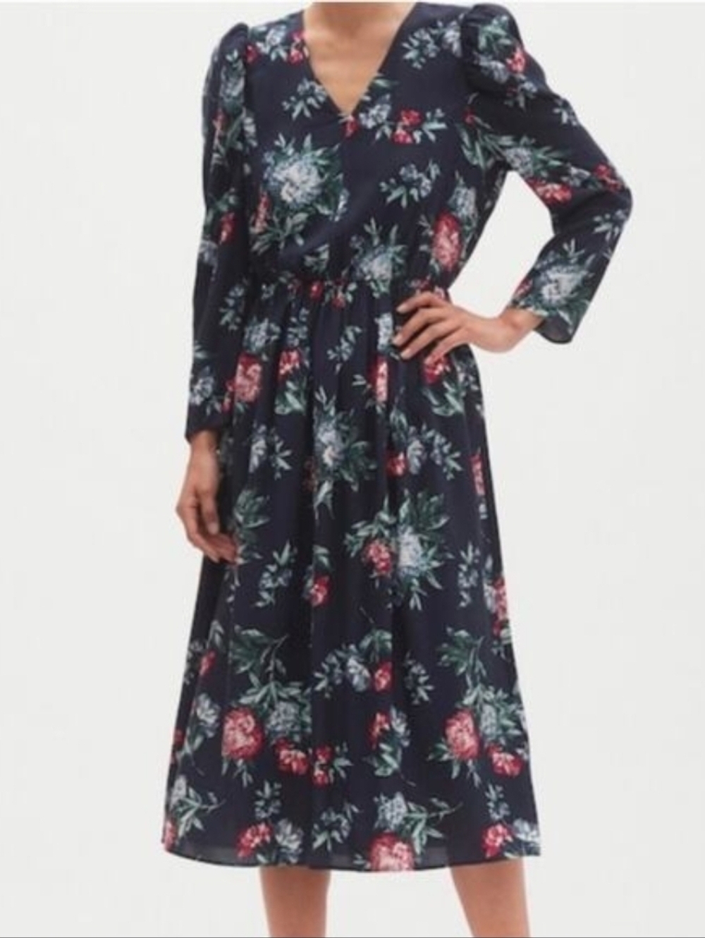 Banana Republic Navy Dress with Red & Light Blue Floral Print